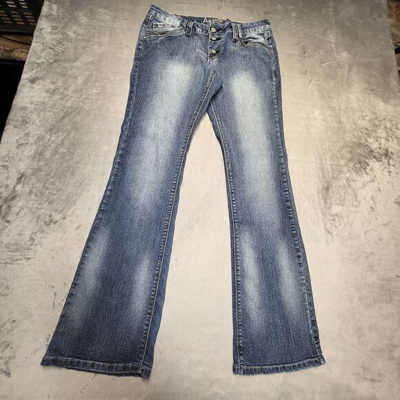 Angels Jeans Womens 11 Regular Blue Bootcut Low Rise Triple Button Front Stretch - Picture 1 of 10
